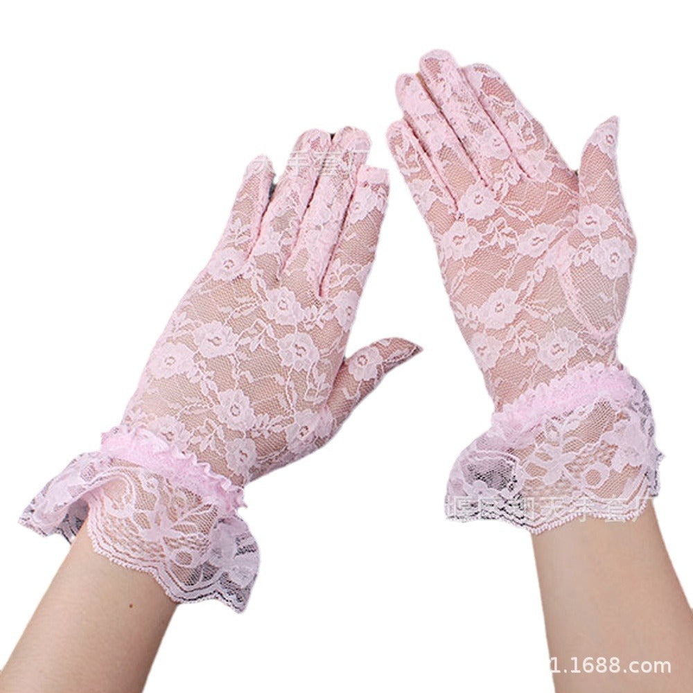 Wholesale  Summer Black Large Lace Short Sunscreen Gloves